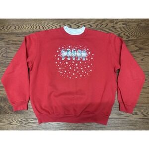 Vintage 90s LG Grandma Christmas Winter Birds Chickadees Sweatshirt‎  Top Stitch